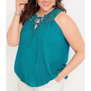 Maurice's Green Sleeveless Blouse Swiss Dot Trendy Ties Top NWT Workwear 2X #